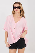 Kurzarm-Bluse Damen – Leichte Viskose-Bluse mit V-Ausschnitt