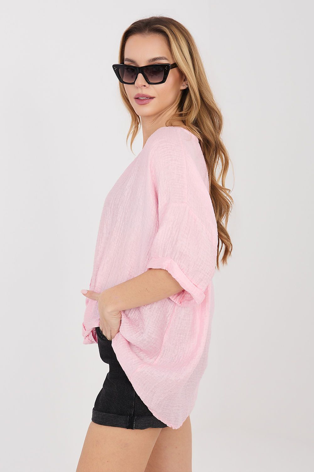 Kurzarm-Bluse Damen – Leichte Viskose-Bluse mit V-Ausschnitt