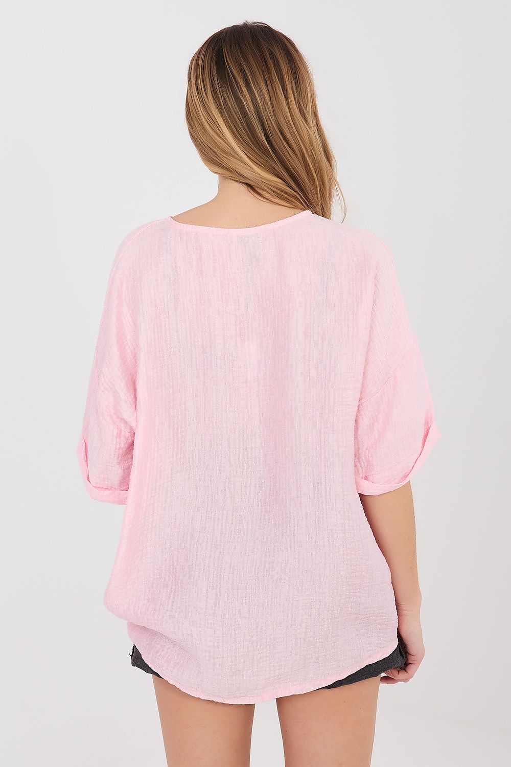 Kurzarm-Bluse Damen – Leichte Viskose-Bluse mit V-Ausschnitt