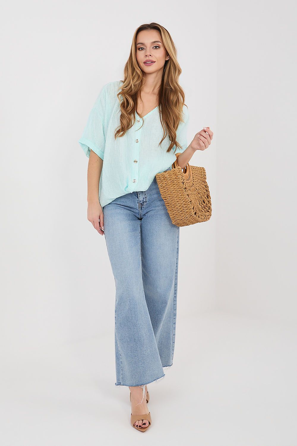 Kurzarm-Bluse Damen – Leichte Viskose-Bluse mit V-Ausschnitt