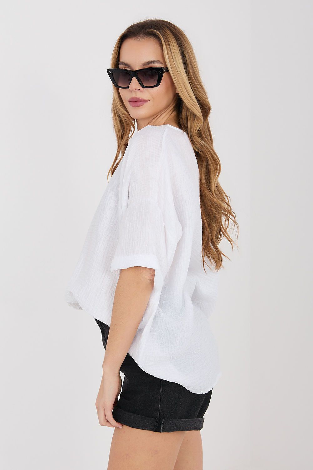 Kurzarm-Bluse Damen – Leichte Viskose-Bluse mit V-Ausschnitt
