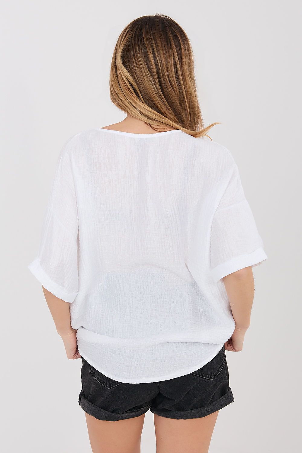 Kurzarm-Bluse Damen – Leichte Viskose-Bluse mit V-Ausschnitt