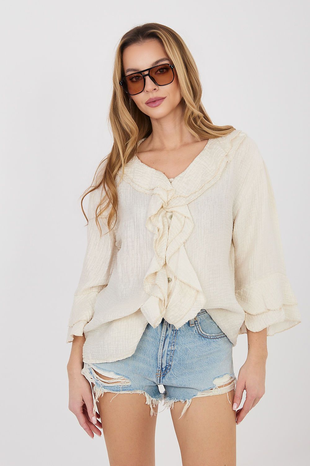 Boho-Bluse Damen – Romantische Langarmbluse mit Rüschen & Jabot