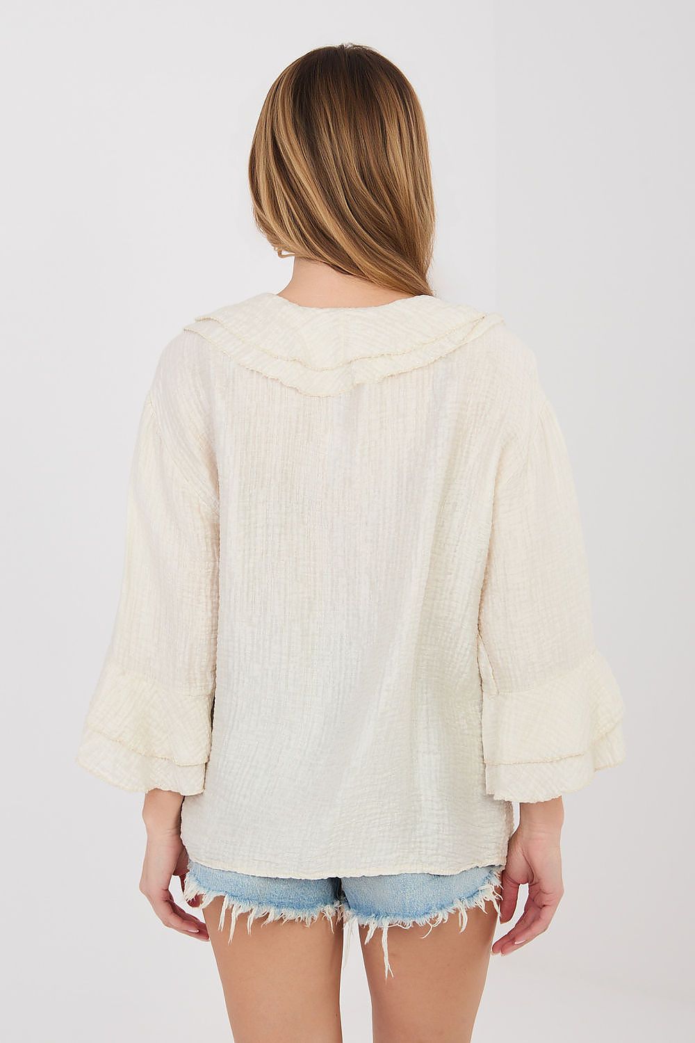 Boho-Bluse Damen – Romantische Langarmbluse mit Rüschen & Jabot