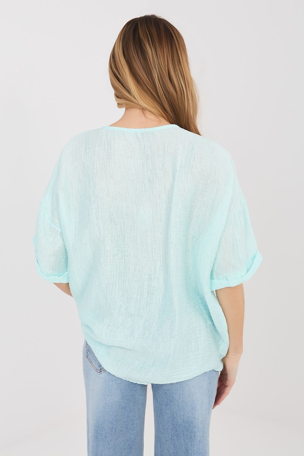 Kurzarm-Bluse Damen – Leichte Viskose-Bluse mit V-Ausschnitt