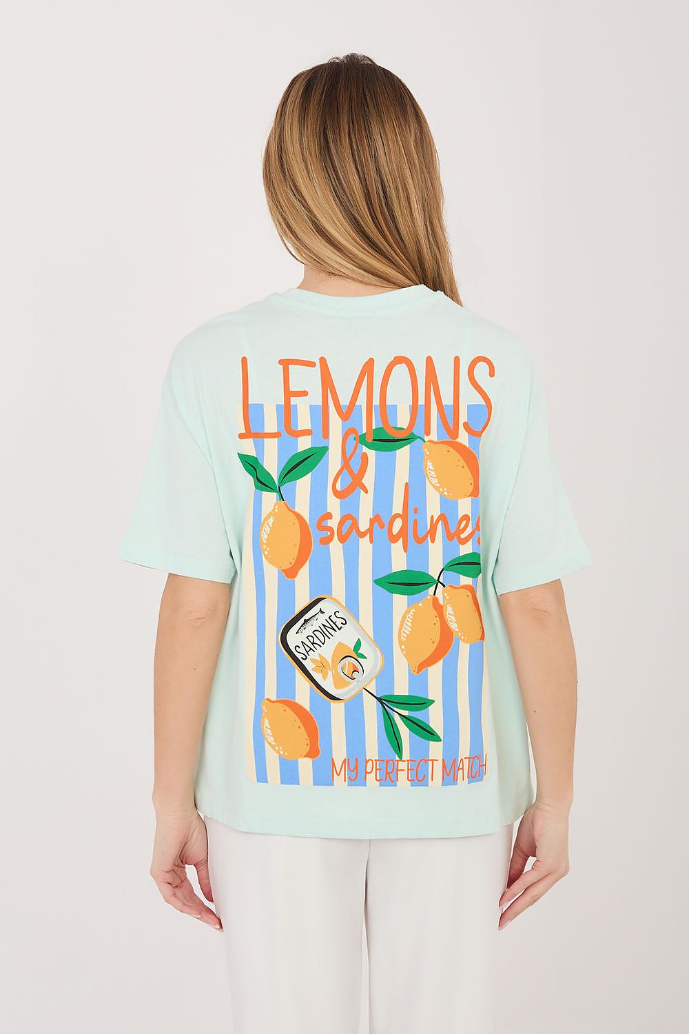 T-Shirt Damen Grafik Print 100% Baumwolle Grün Weiß