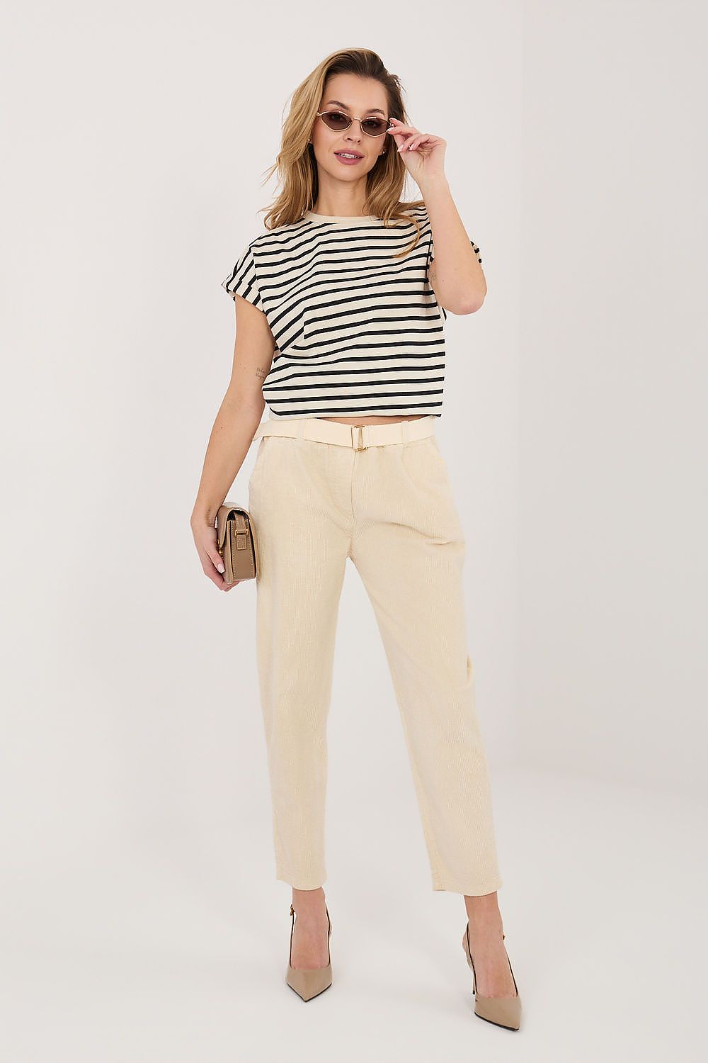 Cordhose Damen 7/8 Zigarettenstil Gürtel Baumwolle Elegant