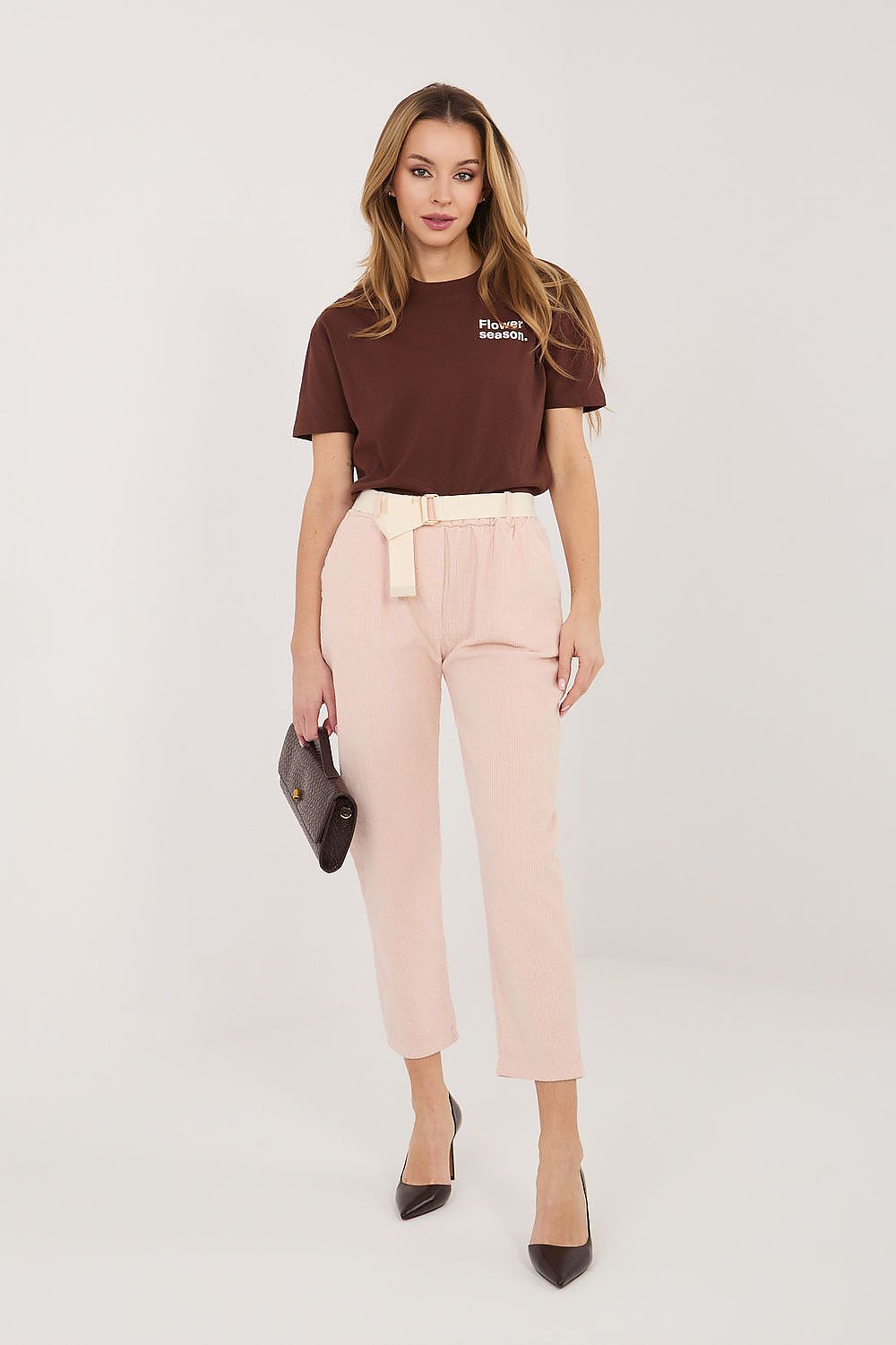 Cordhose Damen 7/8 Zigarettenstil Gürtel Baumwolle Elegant