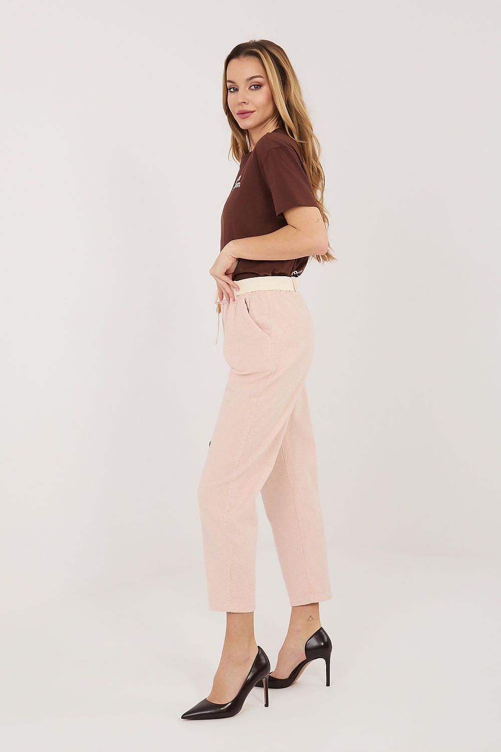 Cordhose Damen 7/8 Zigarettenstil Gürtel Baumwolle Elegant