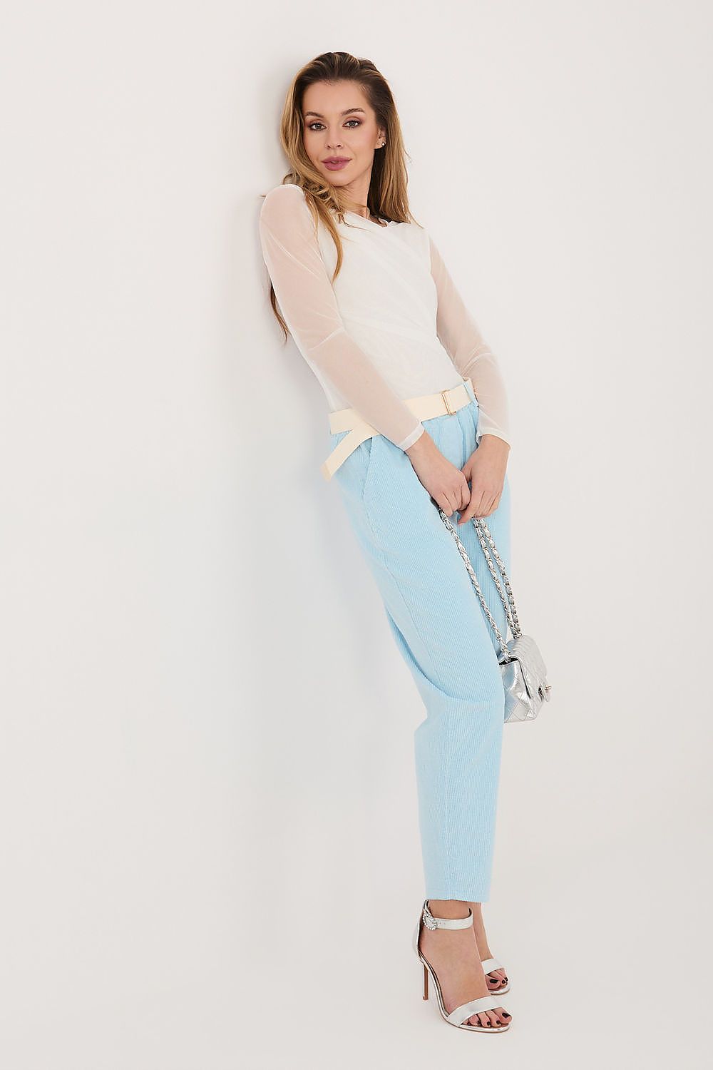 Cordhose Damen 7/8 Zigarettenstil Gürtel Baumwolle Elegant