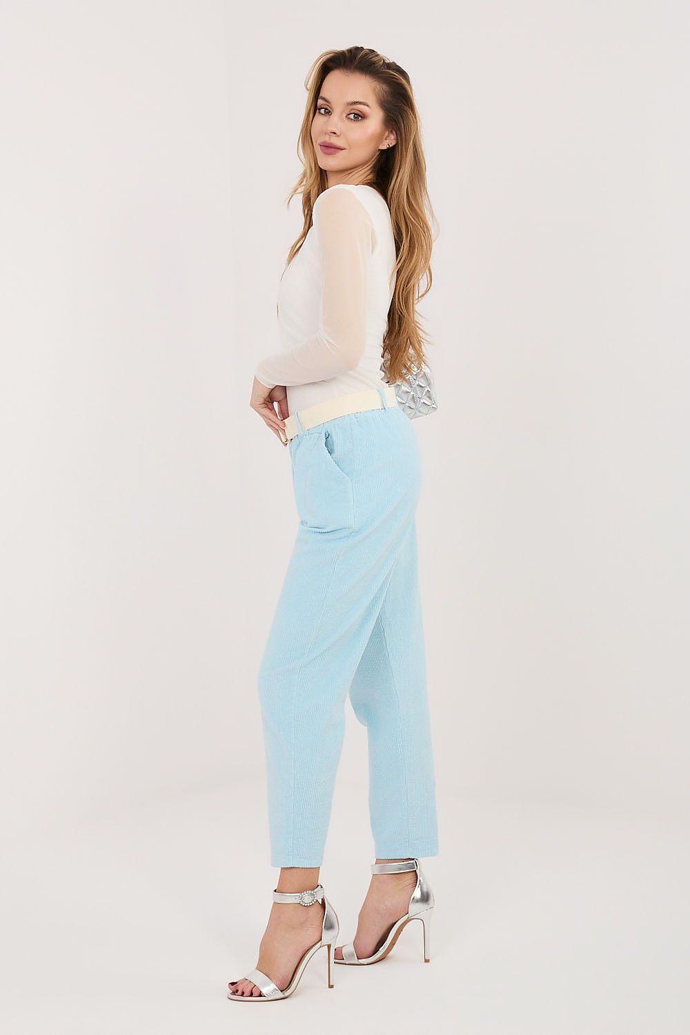 Cordhose Damen 7/8 Zigarettenstil Gürtel Baumwolle Elegant
