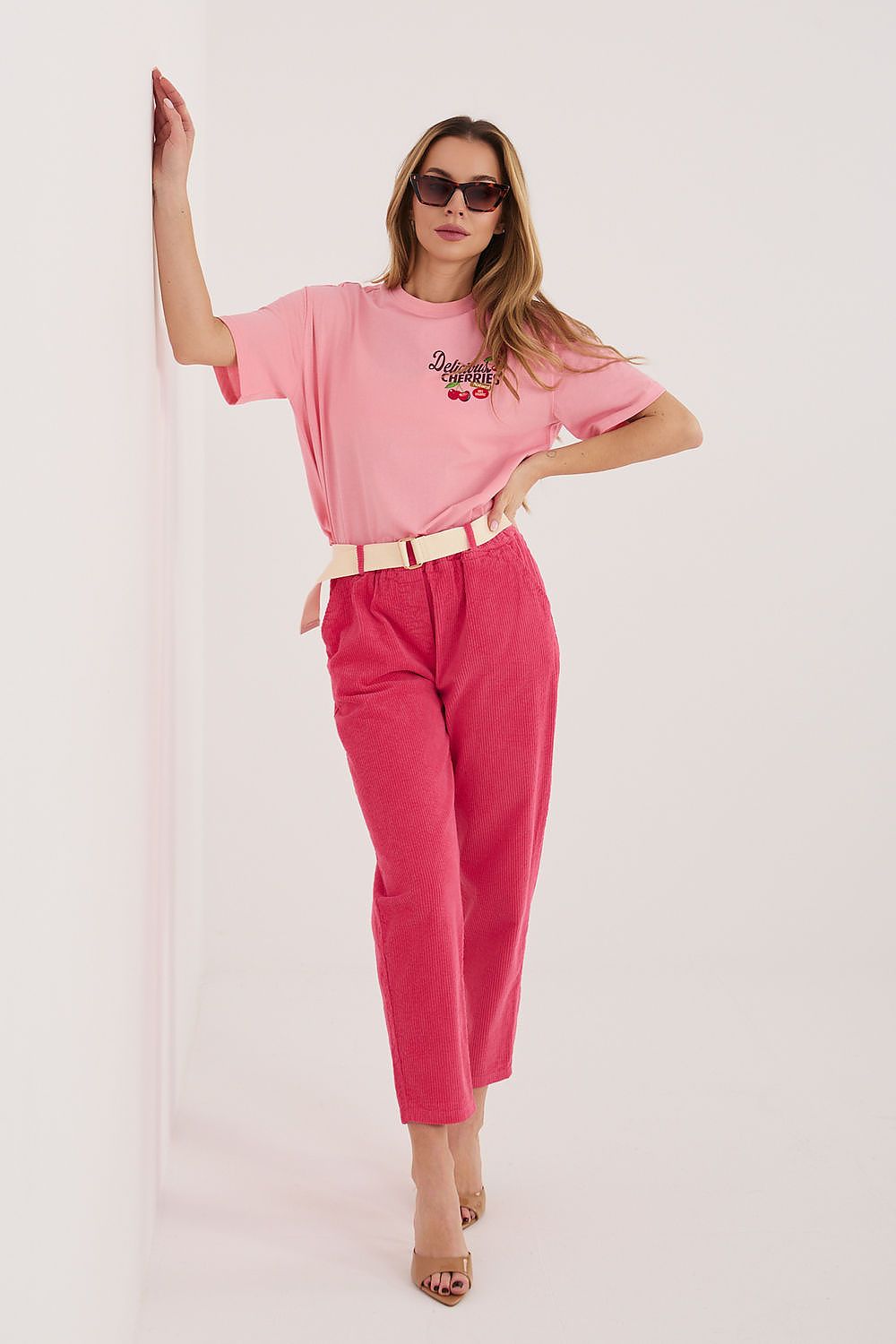 Cordhose Damen 7/8 Zigarettenstil Gürtel Baumwolle Elegant