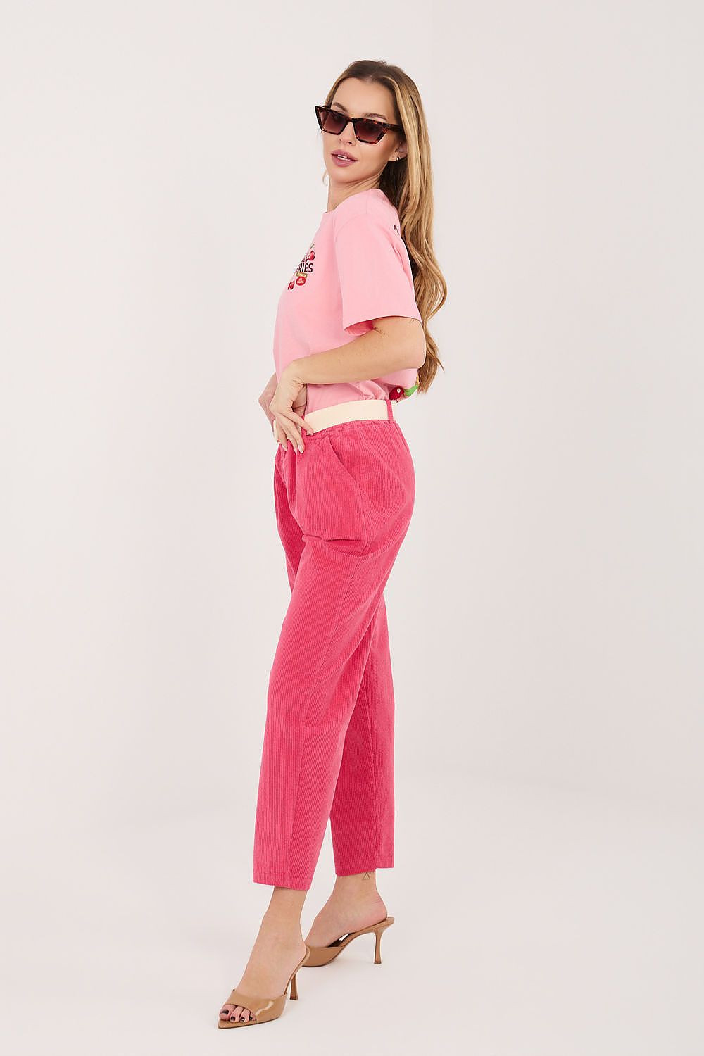 Cordhose Damen 7/8 Zigarettenstil Gürtel Baumwolle Elegant