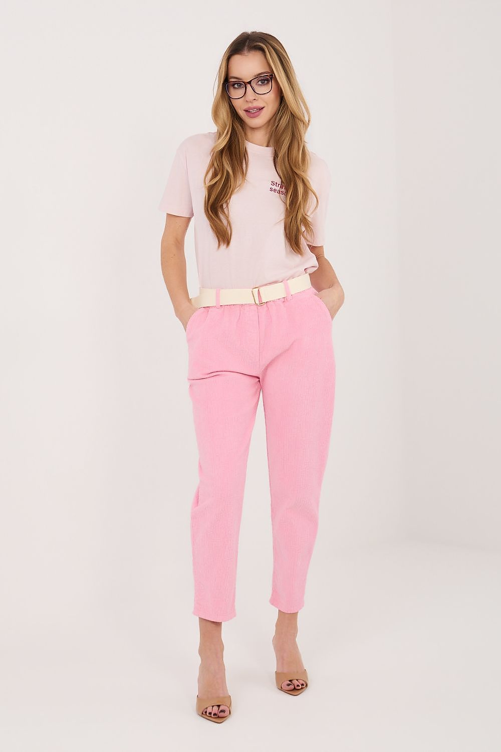 Cordhose Damen 7/8 Zigarettenstil Gürtel Baumwolle Elegant