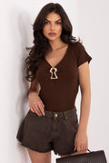 Bluse Damen V-Ausschnitt Metallverzierung Viskose Elegant