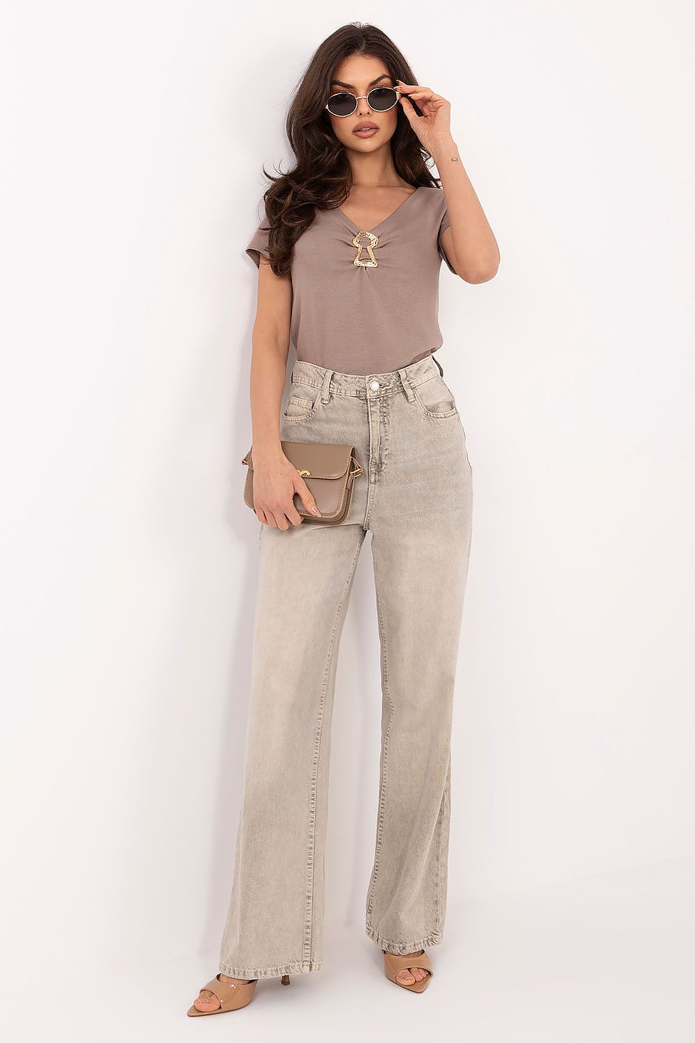 Bluse Damen V-Ausschnitt Metallverzierung Viskose Elegant
