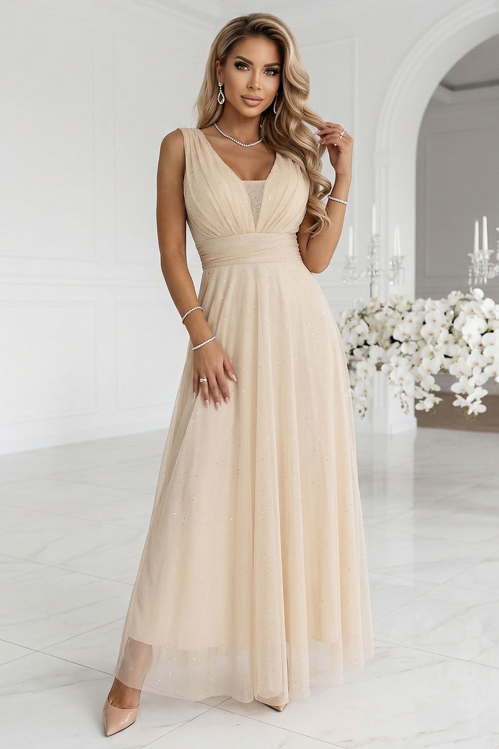 Damen Abendkleid Lang Wickel Gürtel Maxi