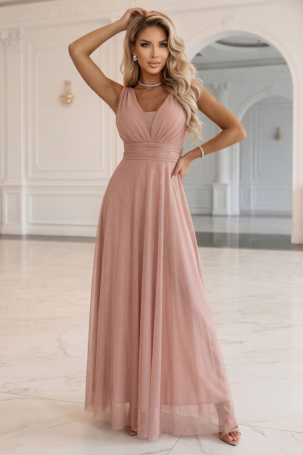 Damen Abendkleid Lang Wickel Gürtel Maxi