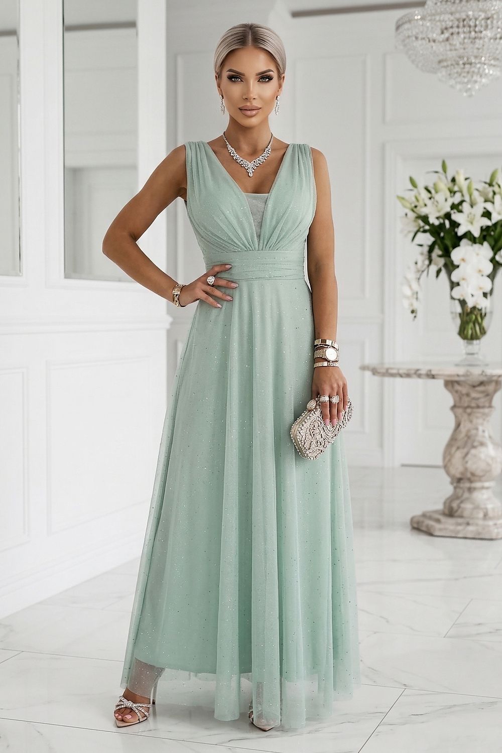 Damen Abendkleid Lang Wickel Gürtel Maxi