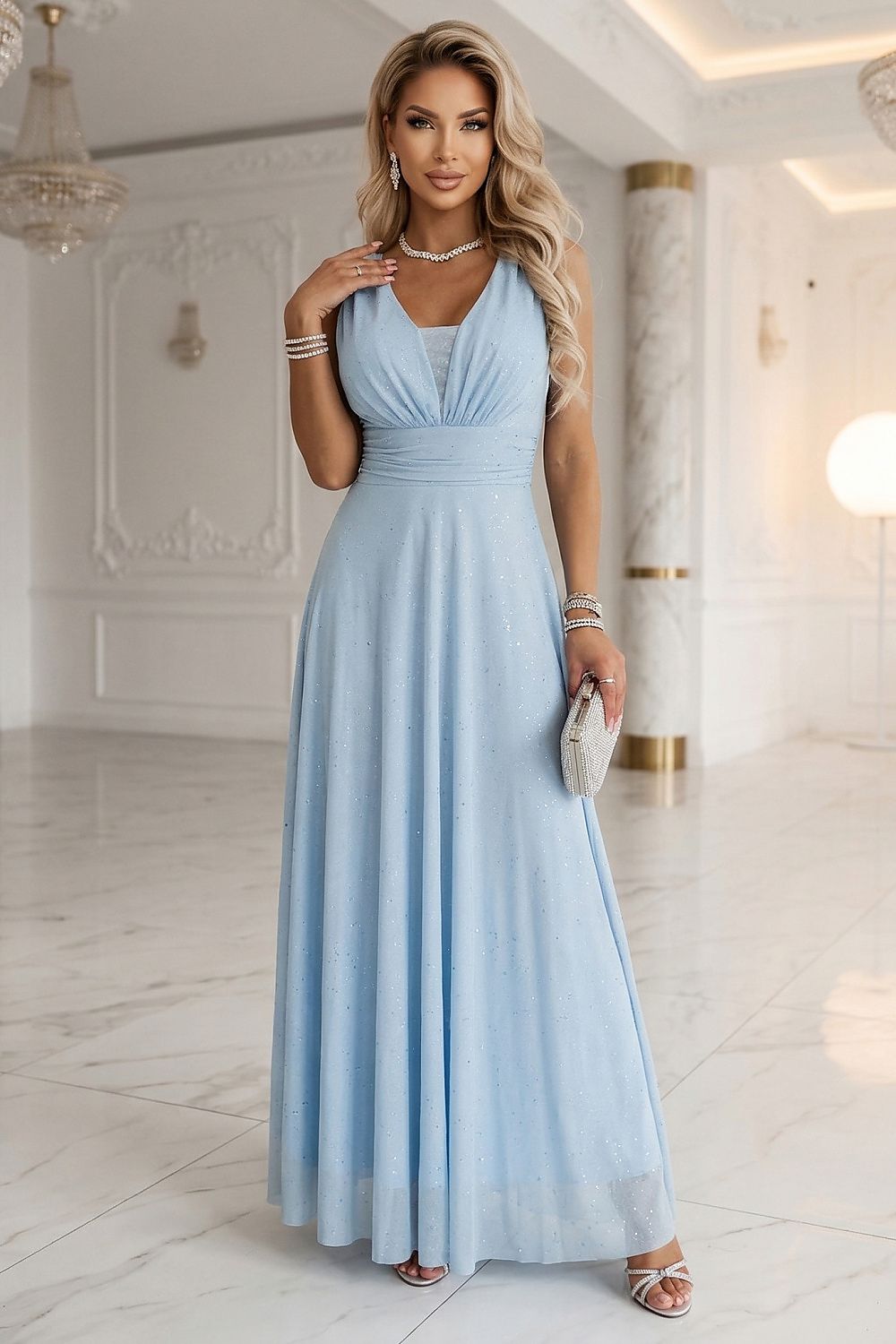 Damen Abendkleid Lang Wickel Gürtel Maxi