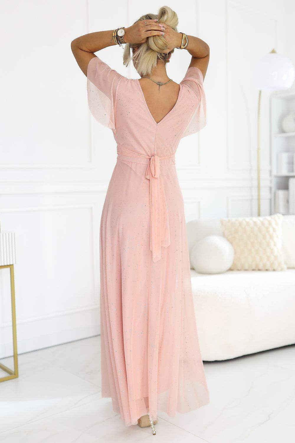 Damen Maxikleid Glänzend V-Ausschnitt Festlich
