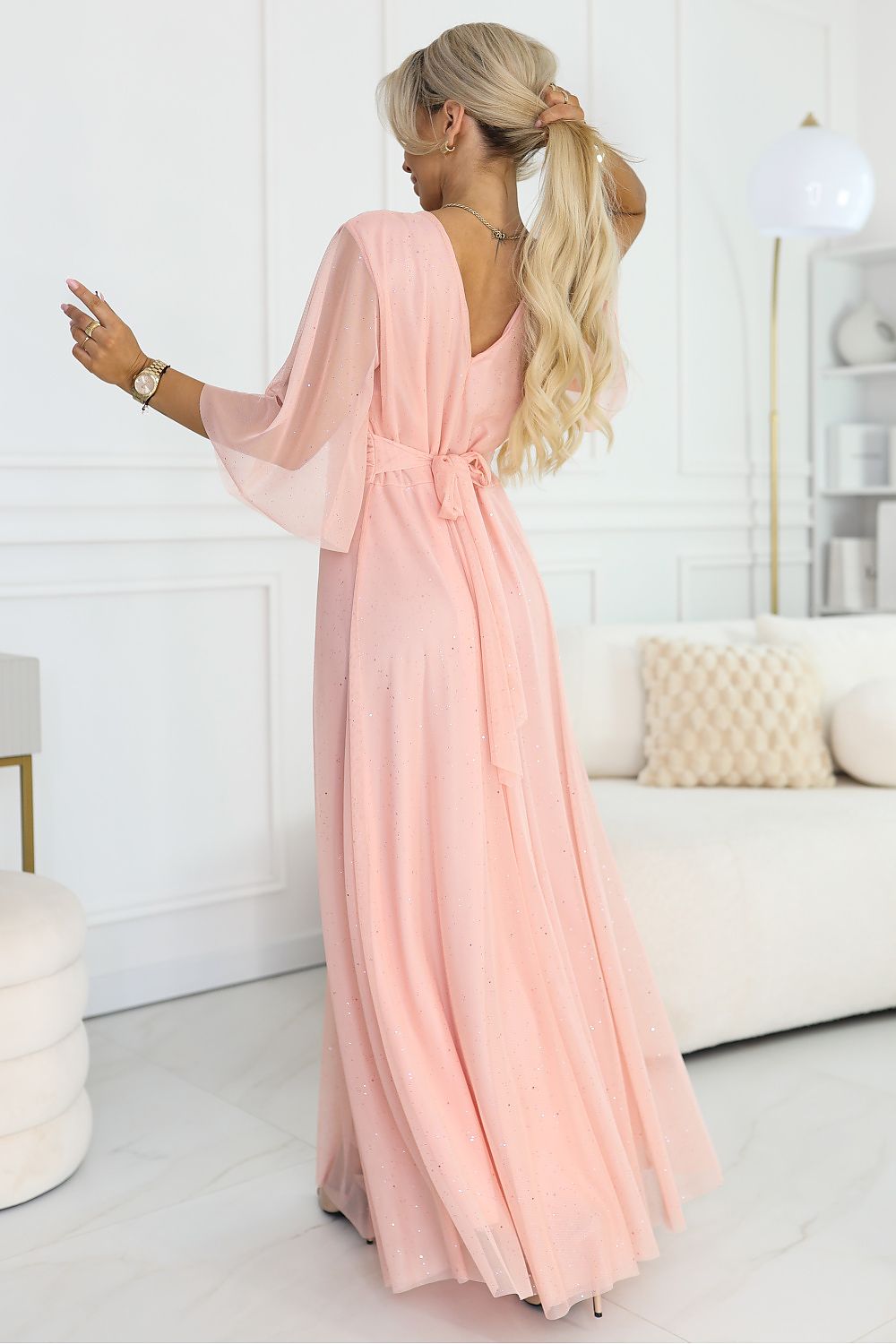 Damen Maxikleid Plus Size Tüllärmel Wickelausschnitt