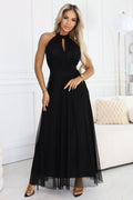 Damen Maxikleid Halter Raffung Gürtel Fließend