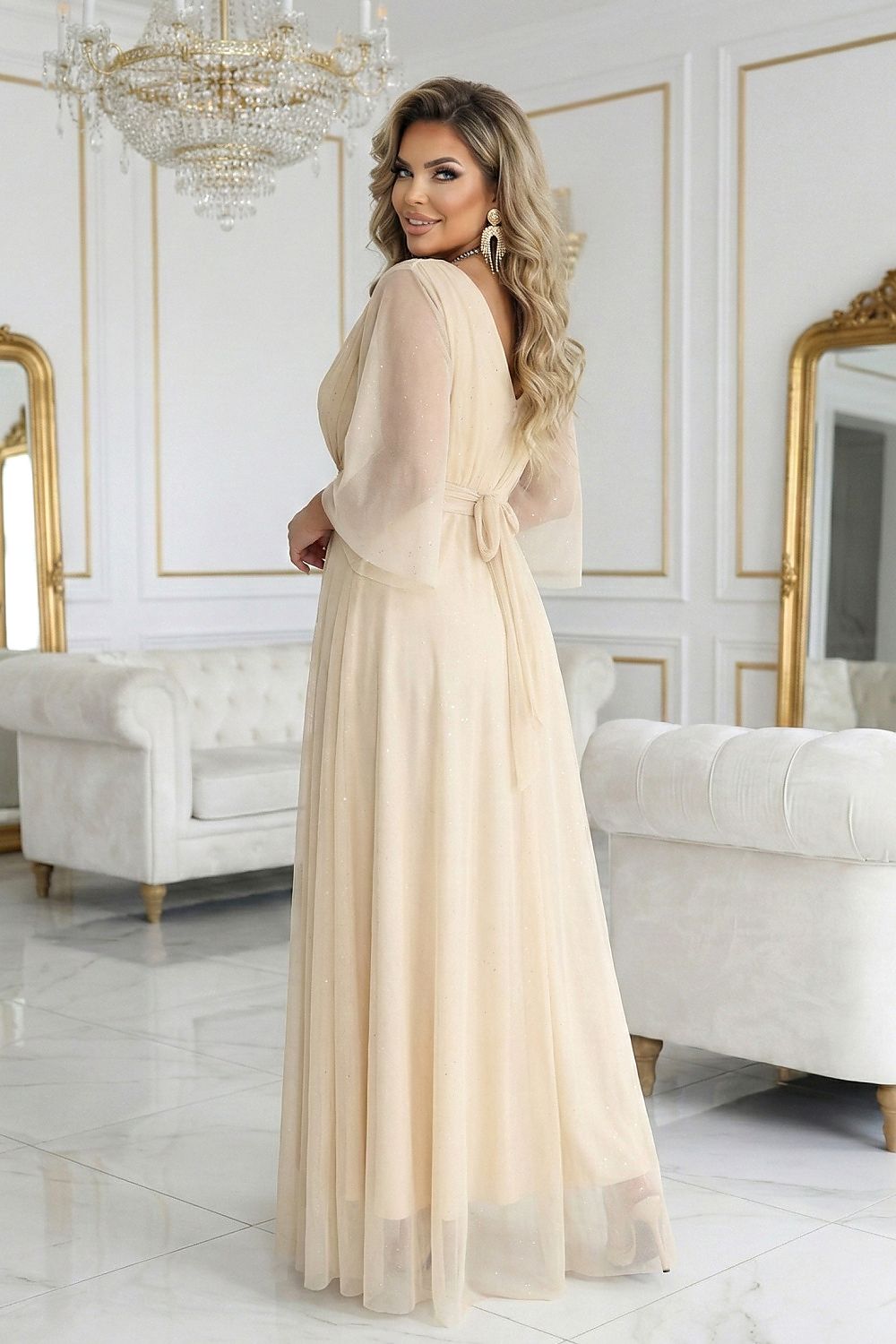 Damen Maxikleid Plus Size Tüllärmel Wickelausschnitt