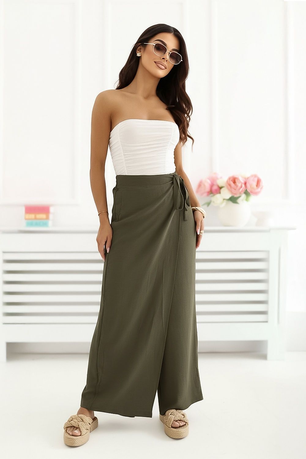 Wide Leg Hose Damen Viskose Hohe Taille Rock-Optik