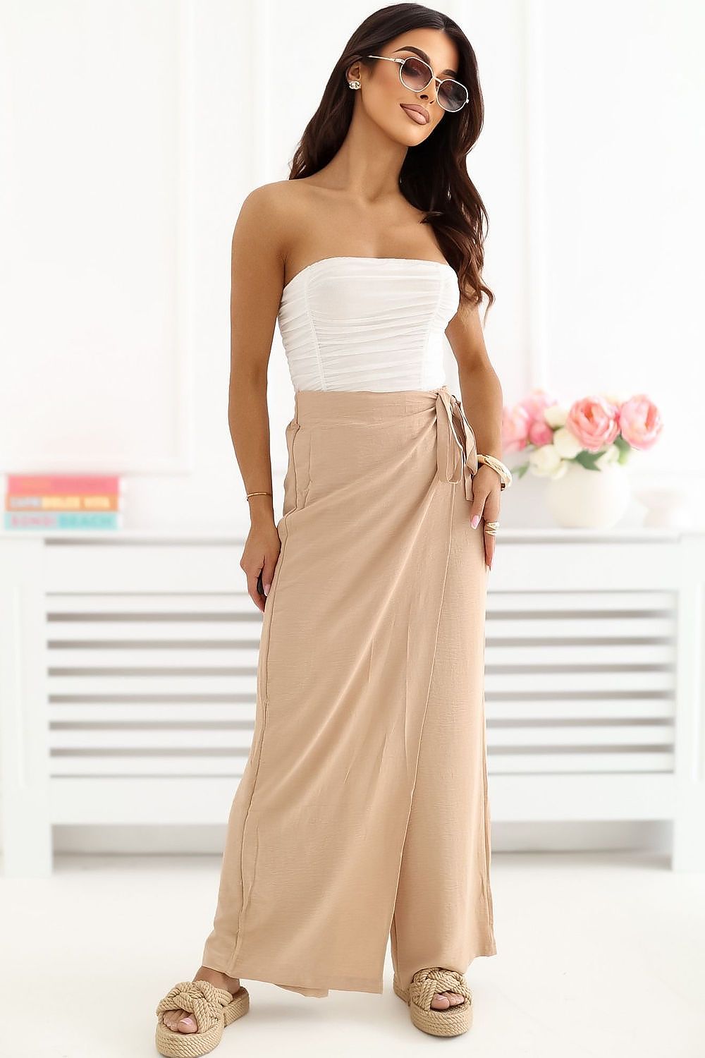 Wide Leg Hose Damen Viskose Hohe Taille Rock-Optik