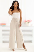 Wide Leg Hose Damen Schlitz Gürtel Viskose Beige