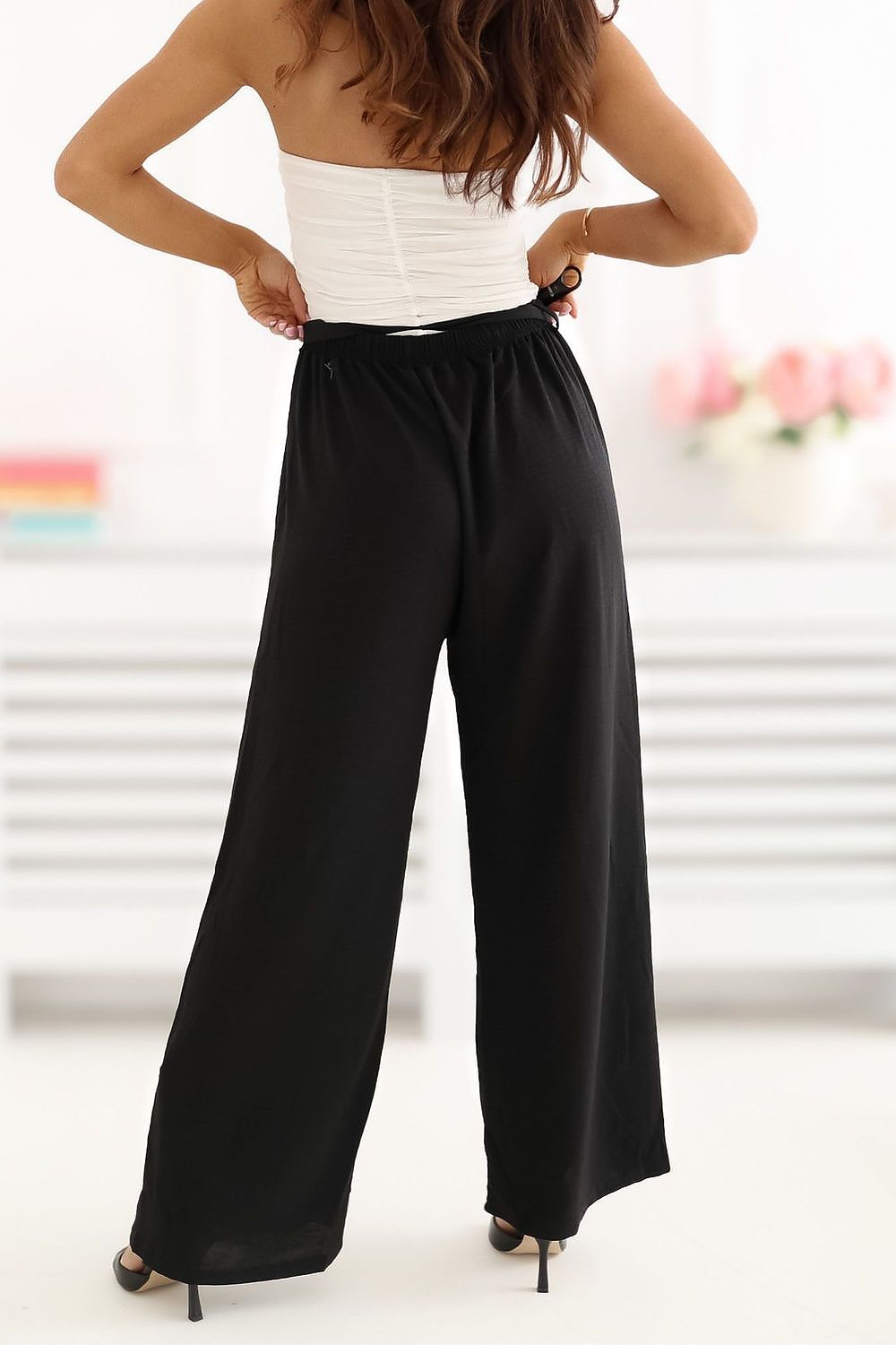 Damen Hose Weit Fließend Gummizug Sommer Beige