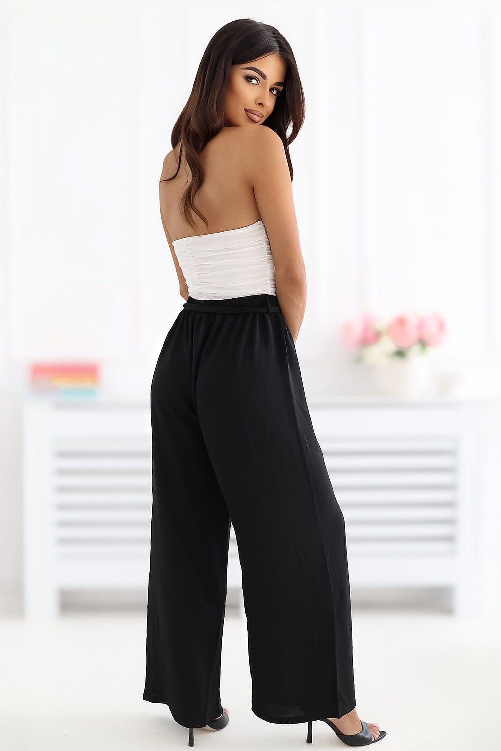 Damen Hose Weit Fließend Gummizug Sommer Beige