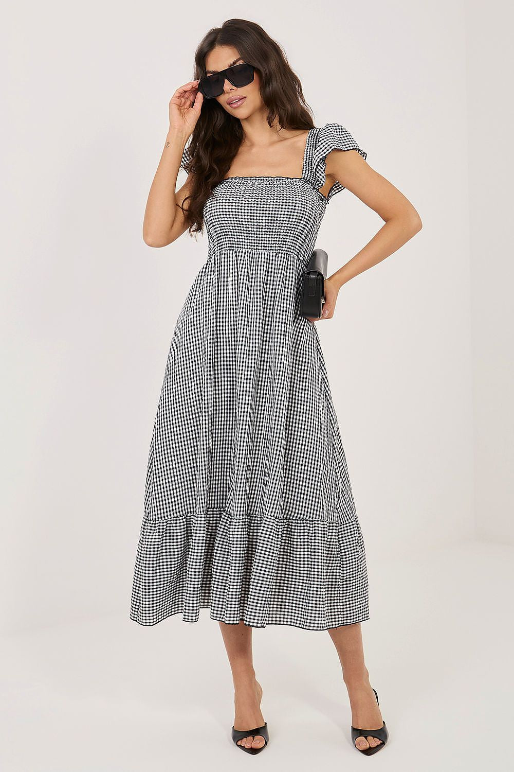Alltagskleid Damen Midi Spanischer Ausschnitt Sommerkleid