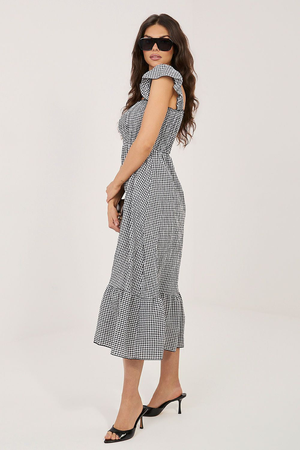 Alltagskleid Damen Midi Spanischer Ausschnitt Sommerkleid