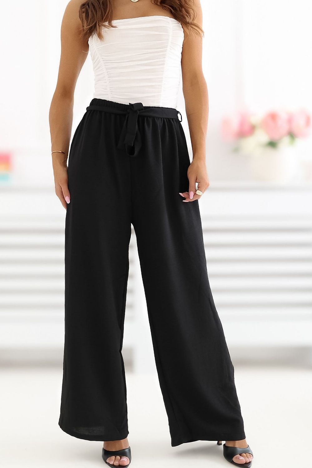 Damen Hose Weit Fließend Gummizug Sommer Beige