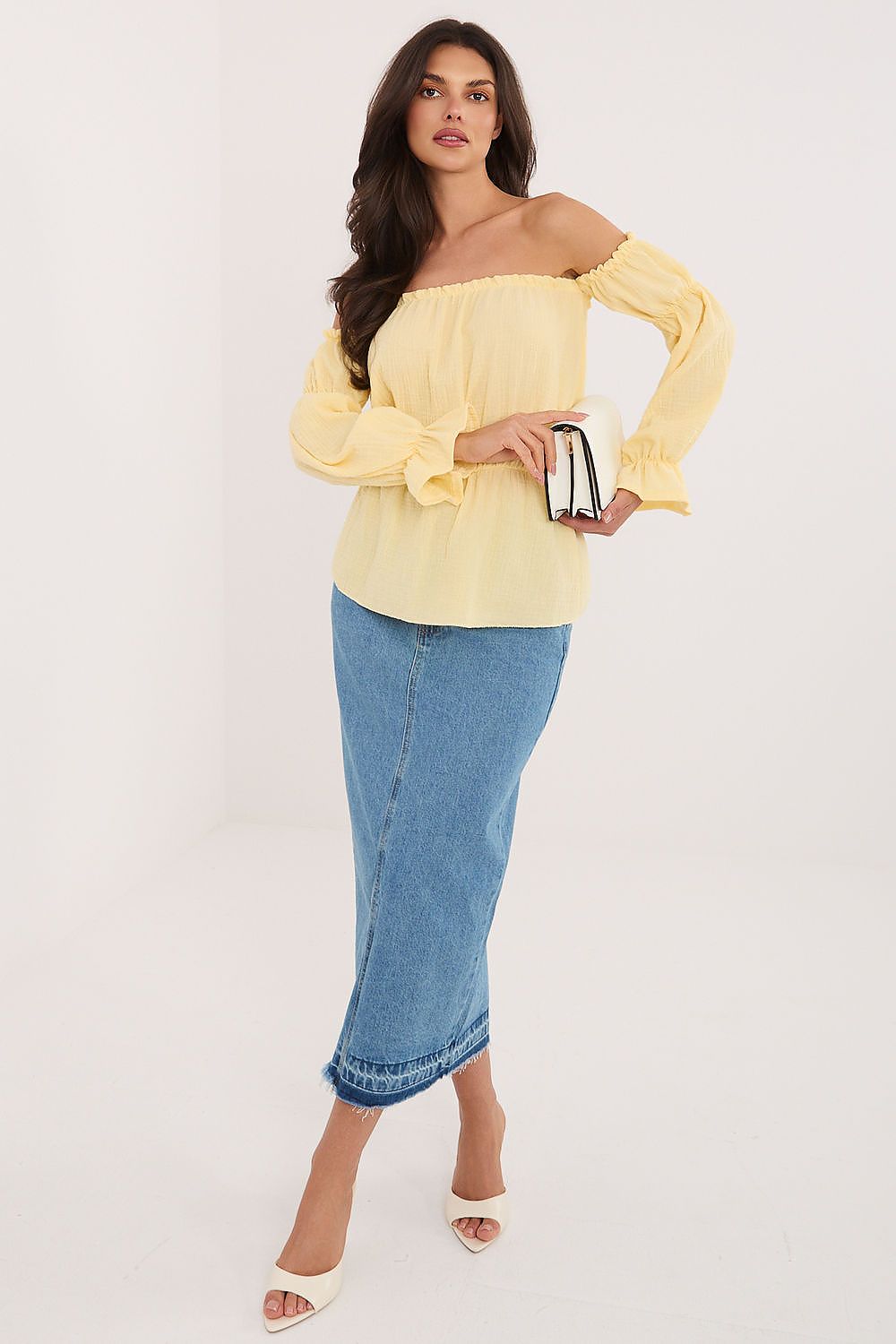 Carmen Bluse Damen Puffärmel Baumwolle Tailliert Sommerbluse