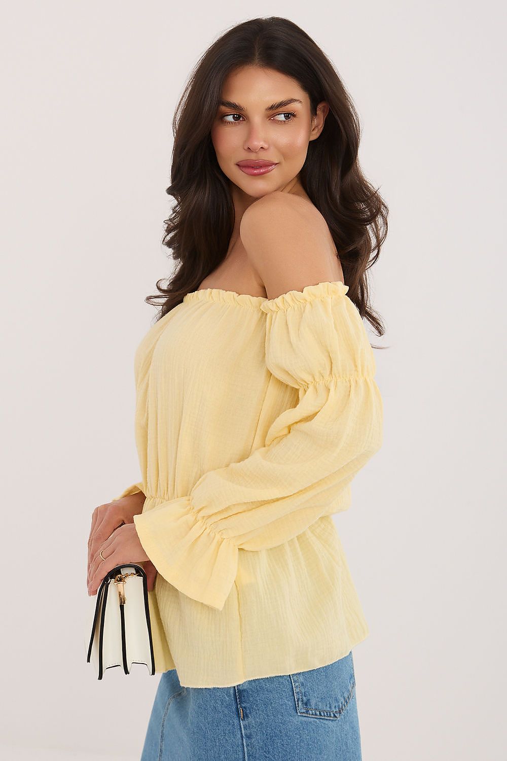 Carmen Bluse Damen Puffärmel Baumwolle Tailliert Sommerbluse