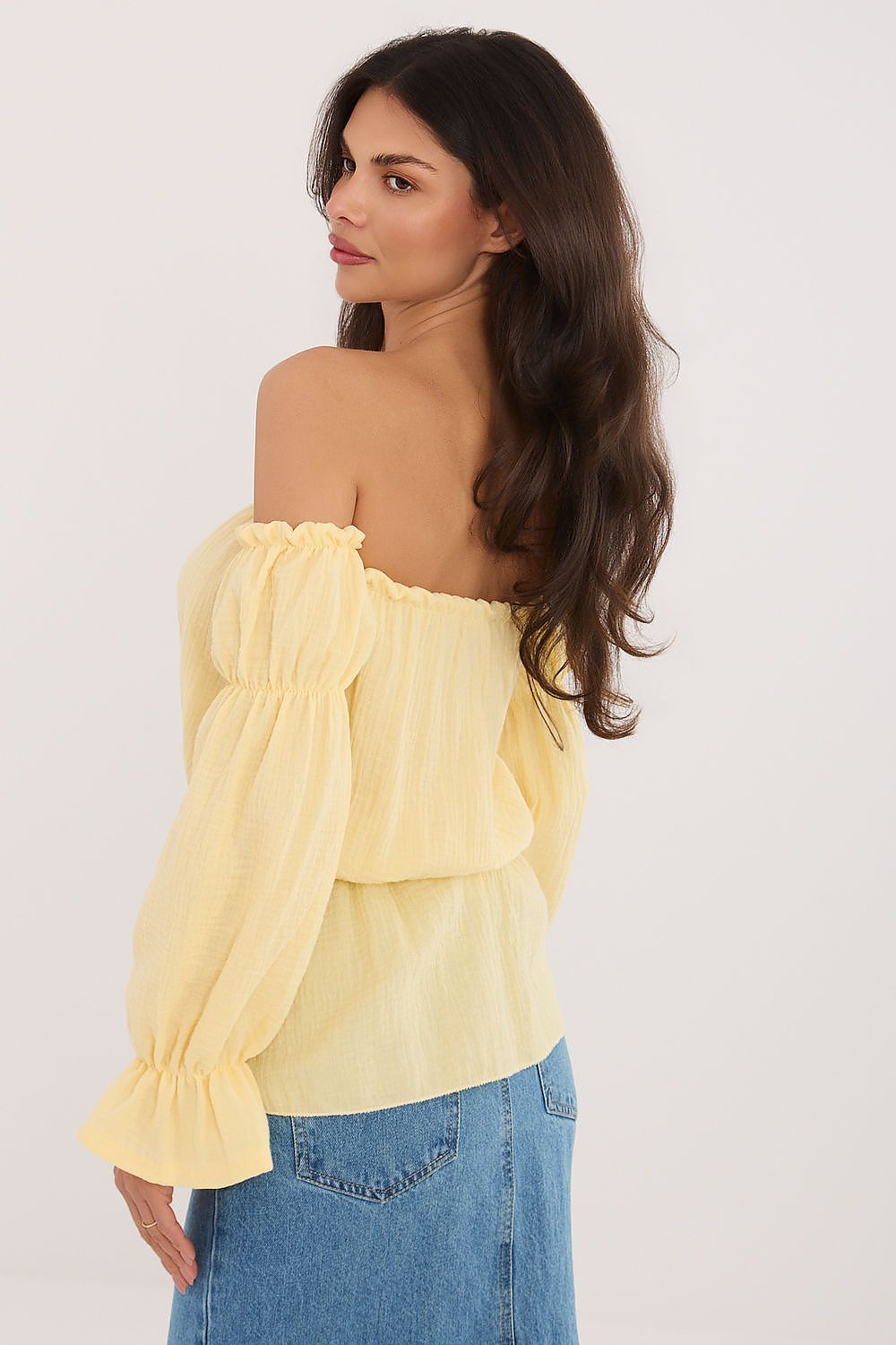 Carmen Bluse Damen Puffärmel Baumwolle Tailliert Sommerbluse
