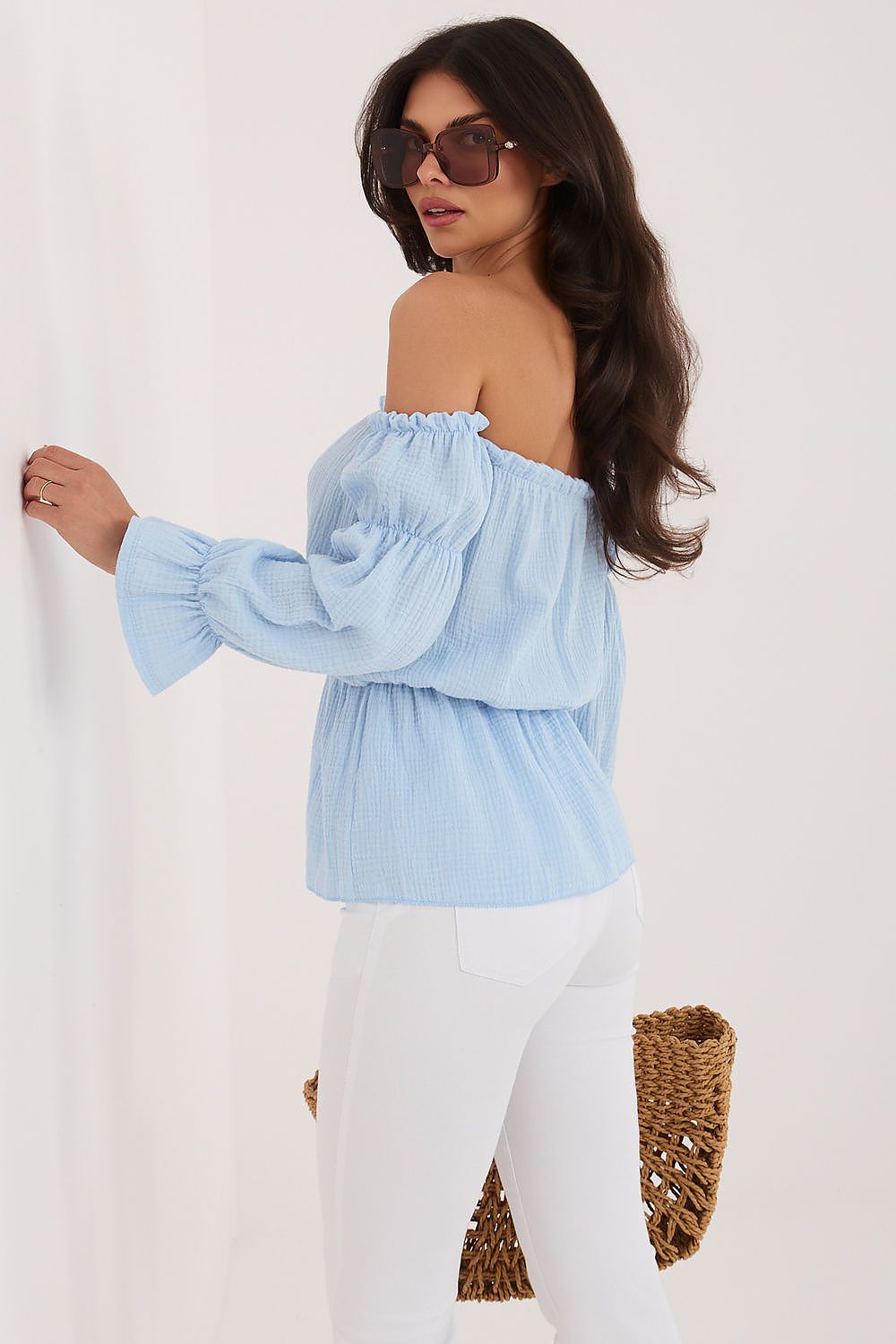 Carmen Bluse Damen Puffärmel Baumwolle Tailliert Sommerbluse