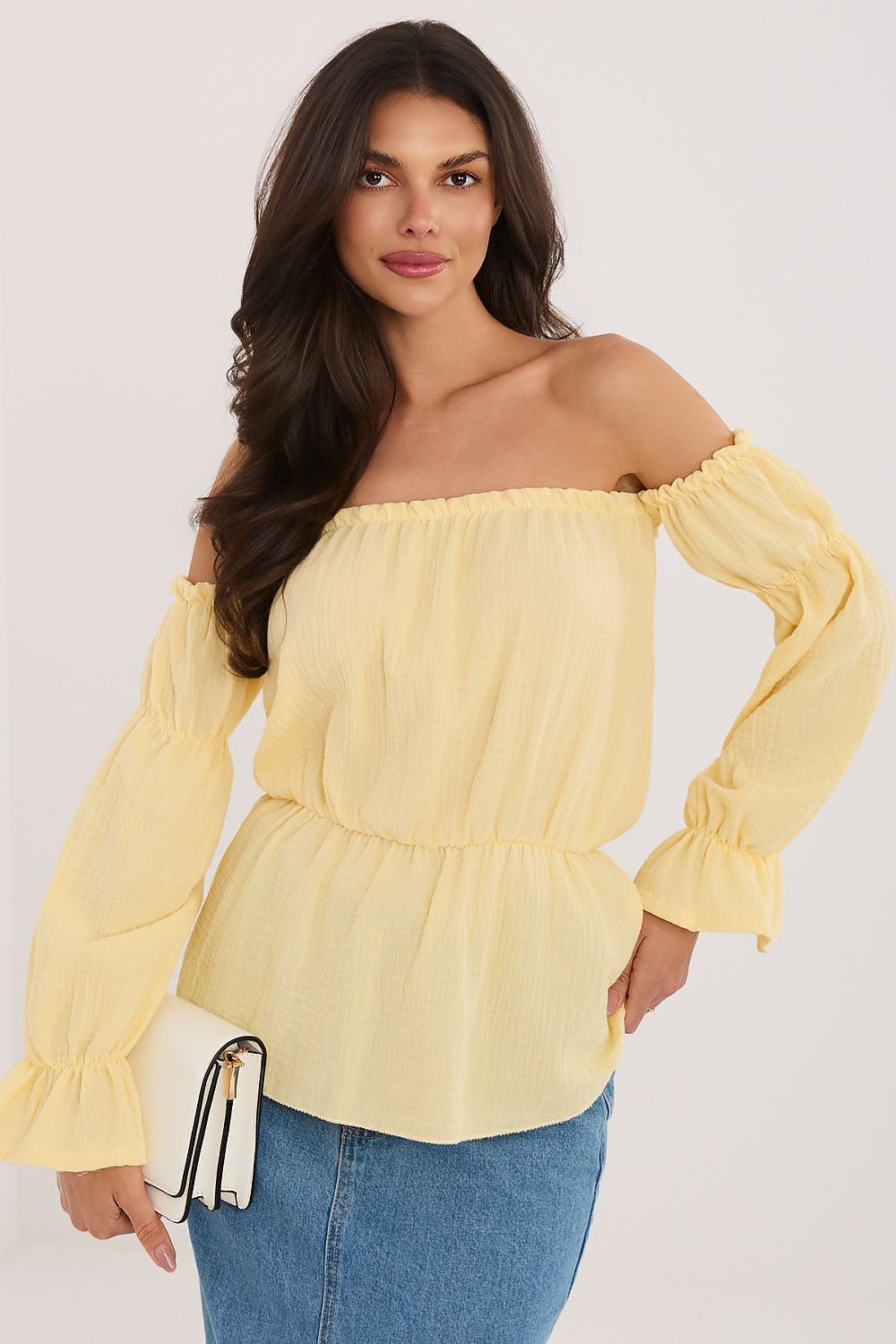 Carmen Bluse Damen Puffärmel Baumwolle Tailliert Sommerbluse
