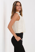 Bluse Damen Ärmellos Bindung Hals Gefüttert Elegant Sommer