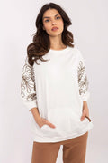Sweatshirt Damen Kängurutasche Stickerei 3/4 Arm