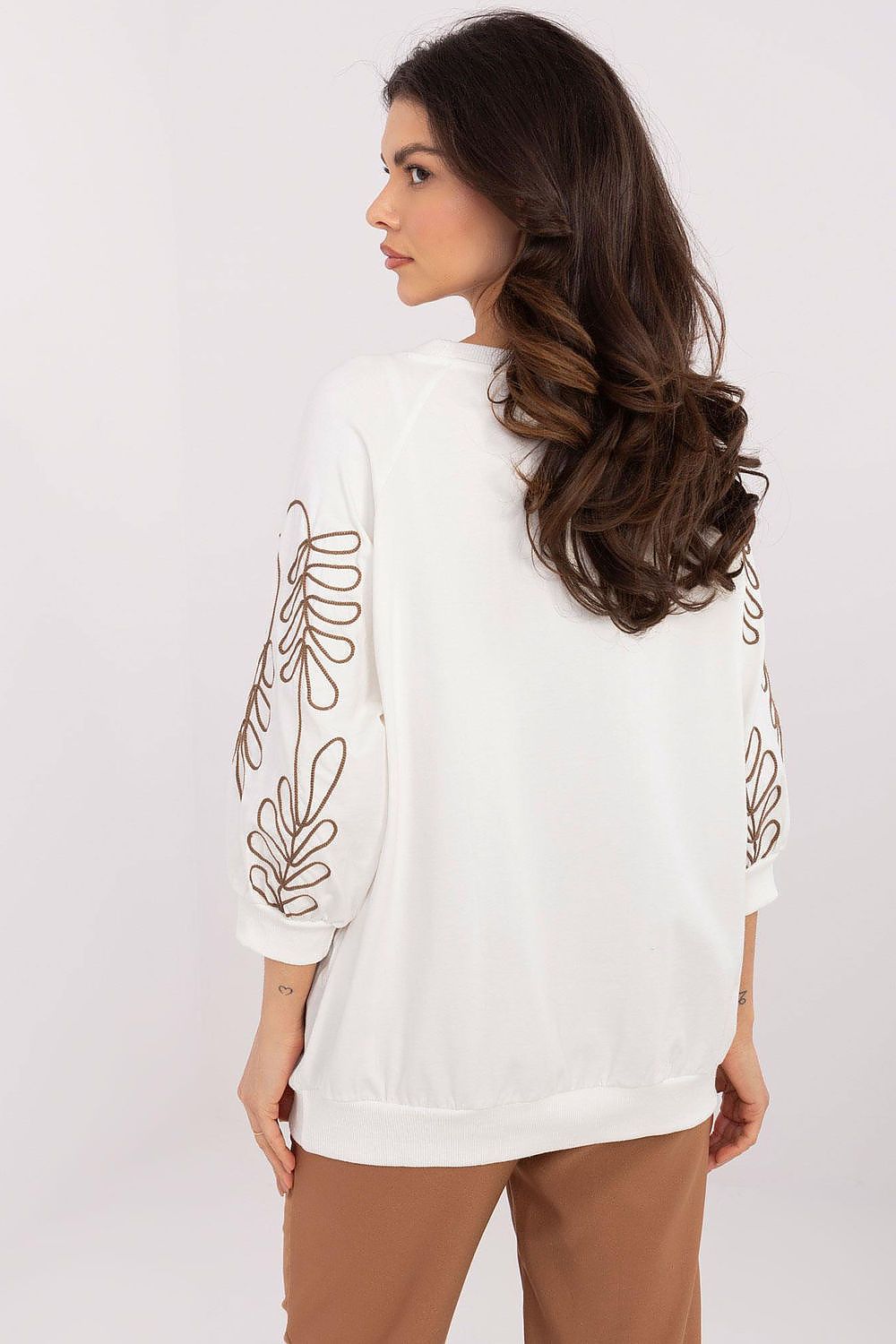 Sweatshirt Damen Kängurutasche Stickerei 3/4 Arm