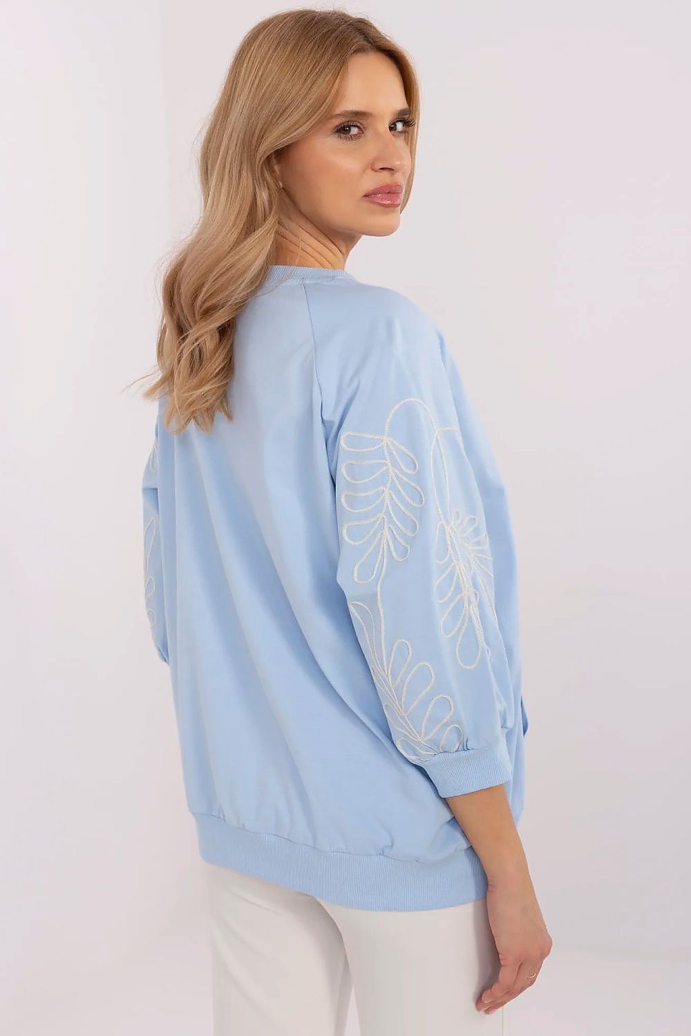 Sweatshirt Damen Kängurutasche Stickerei 3/4 Arm