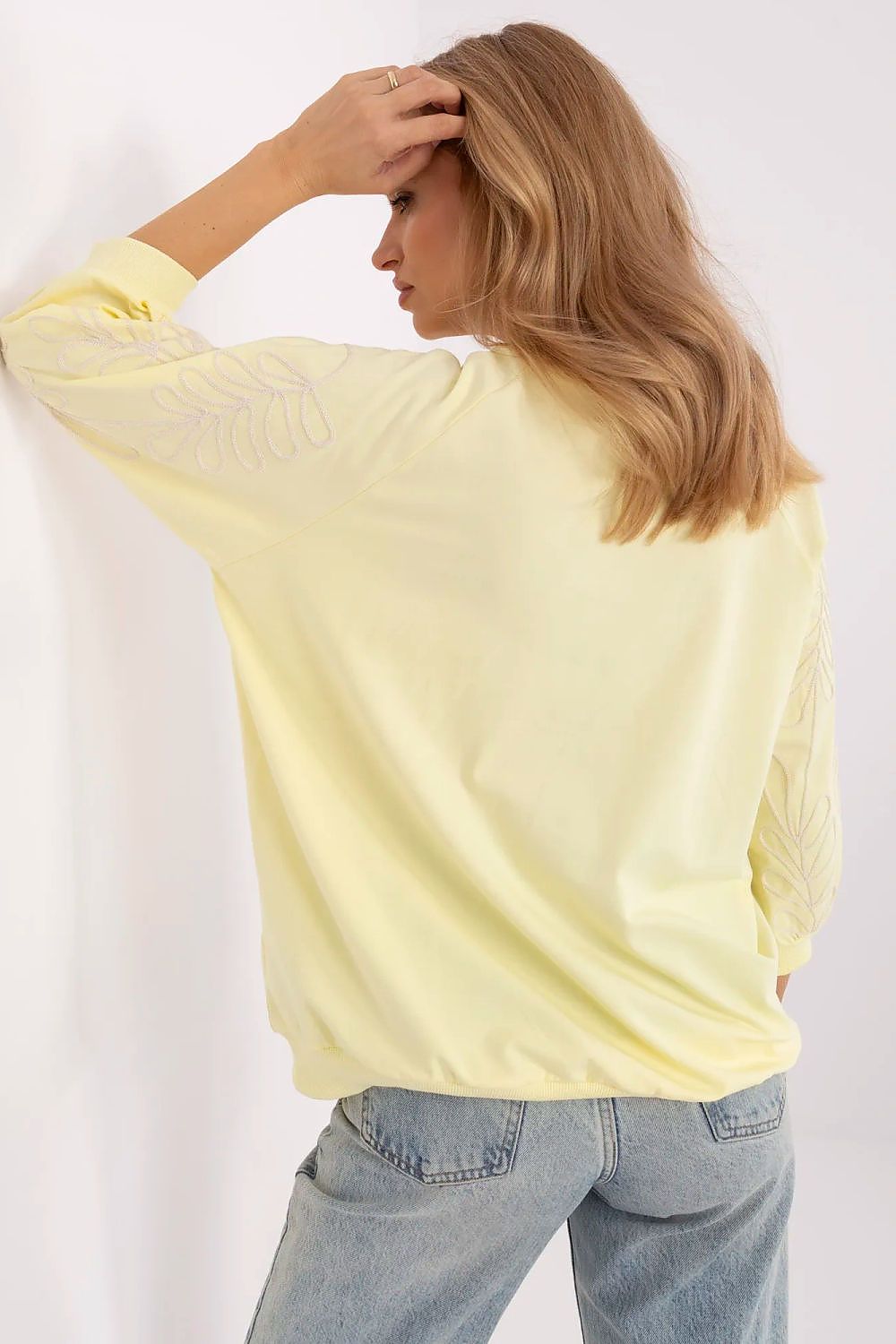 Sweatshirt Damen Kängurutasche Stickerei 3/4 Arm