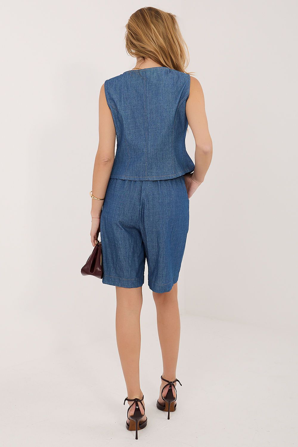 Zweiteiler Set Damen Leinen Marineblau Blau Sommer 2026
