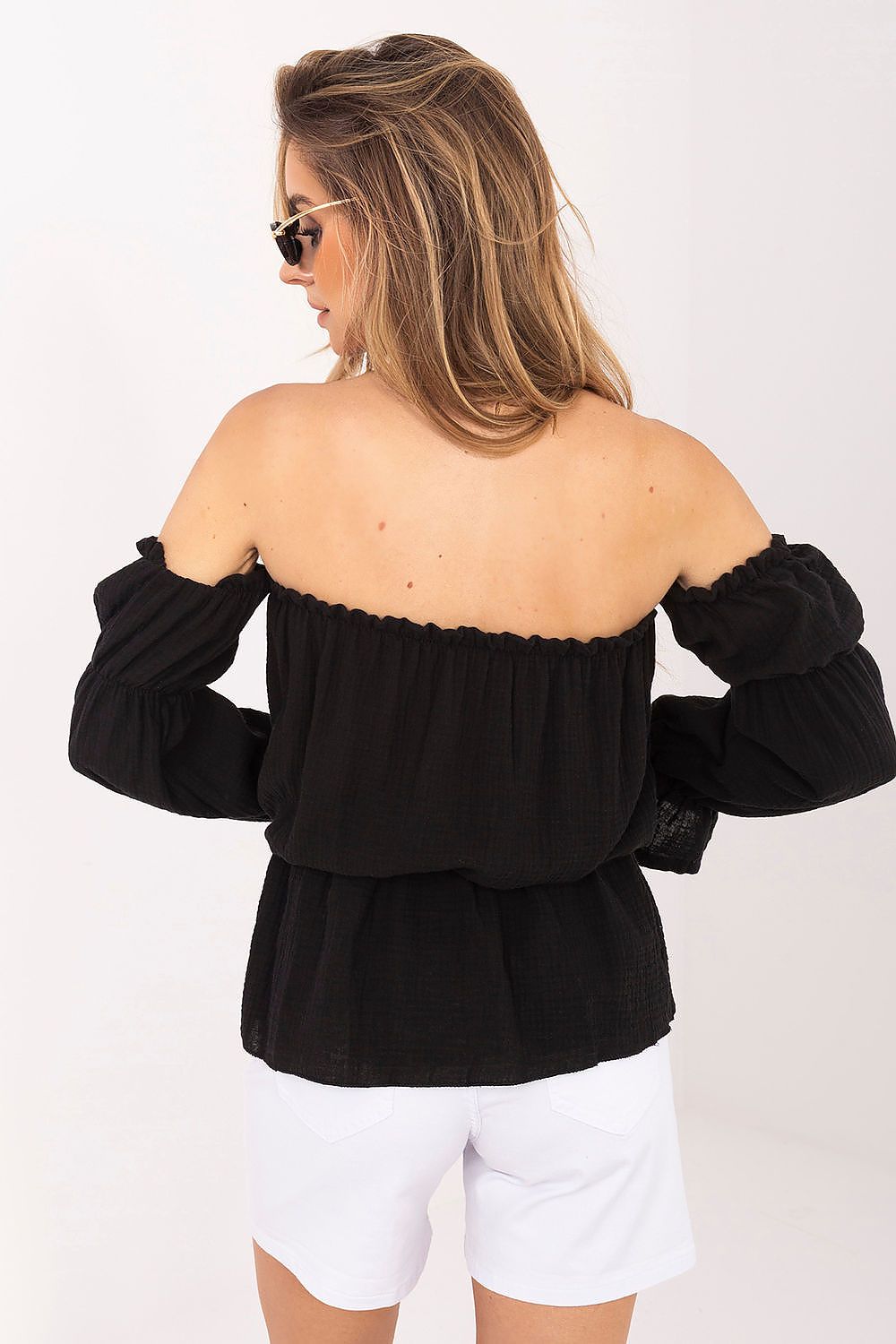 Carmen Bluse Damen Puffärmel Baumwolle Tailliert Sommerbluse