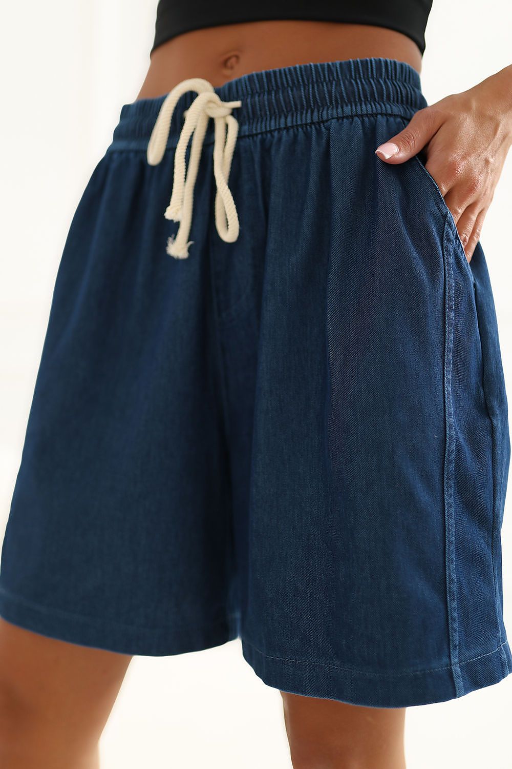 Shorts Damen Kordelzug Seitentaschen Baumwolle Stretch