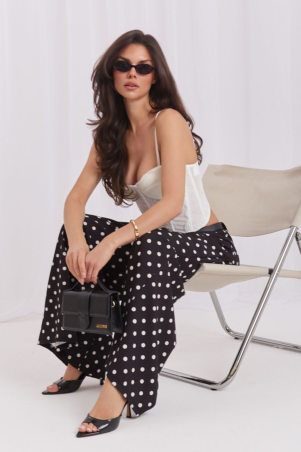 Palazzo Hose Damen Weit Punkte Muster Elegant